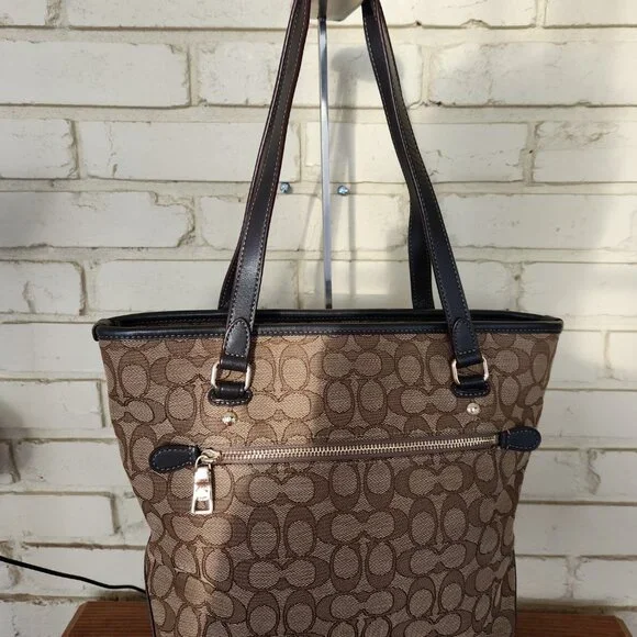 Euc Coach Gallery Khaki Jacquard Zip Top Shoulder Bag Purse - Picture 4 of 15